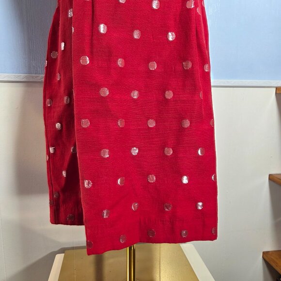 Elle Size 10 Red Polka Dot Crewneck Sleeveless Colorful Summer Midi Dress - Picture 3 of 11
